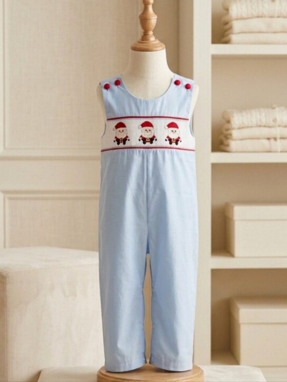 Lil Cactus Light Blue Santa Smocked Overalls NWT Size 3-6M